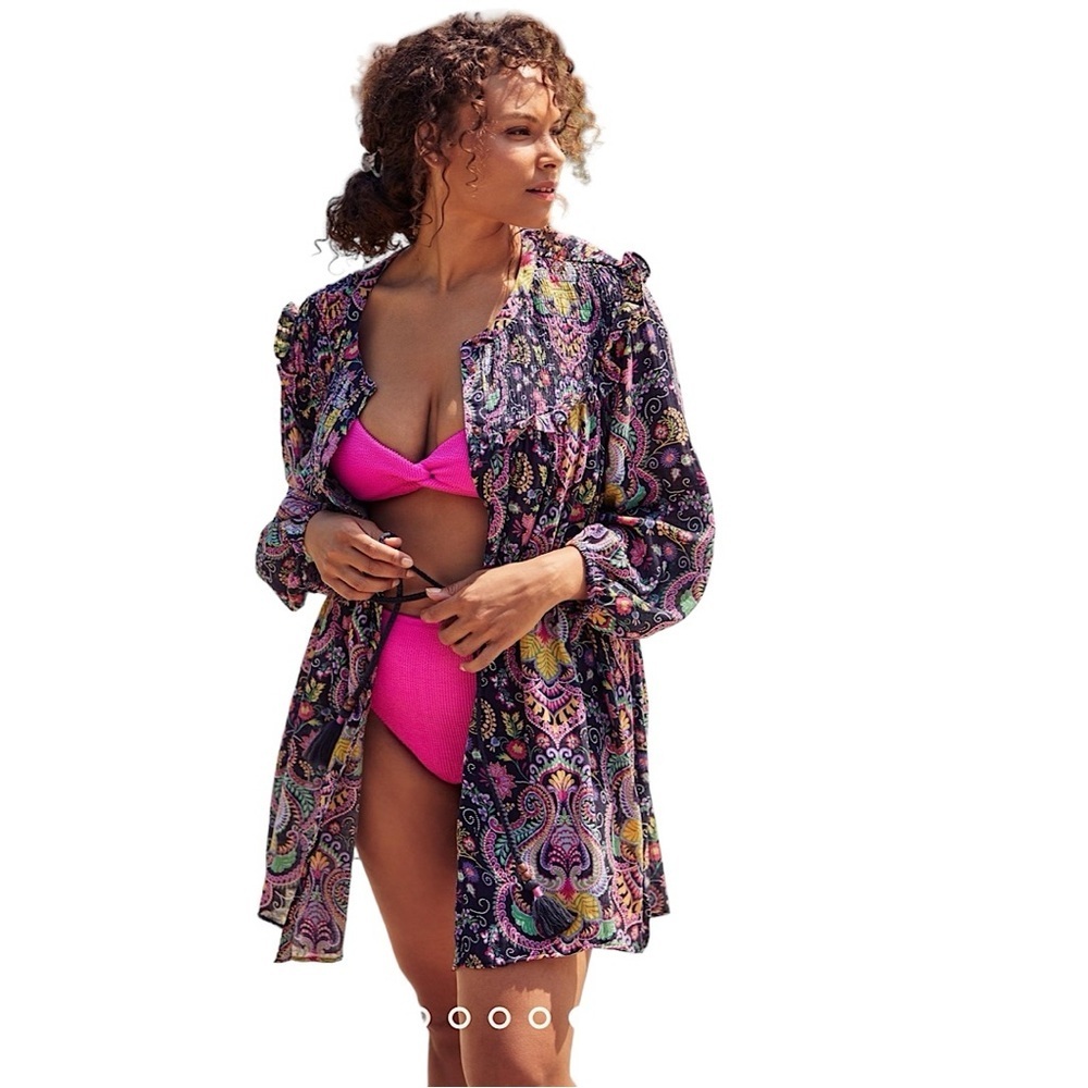ANTHROPOLOGIE Vibrant Tunisian Paisley Smocked Boho Cover-Up Tunic - Picture 2 of 16